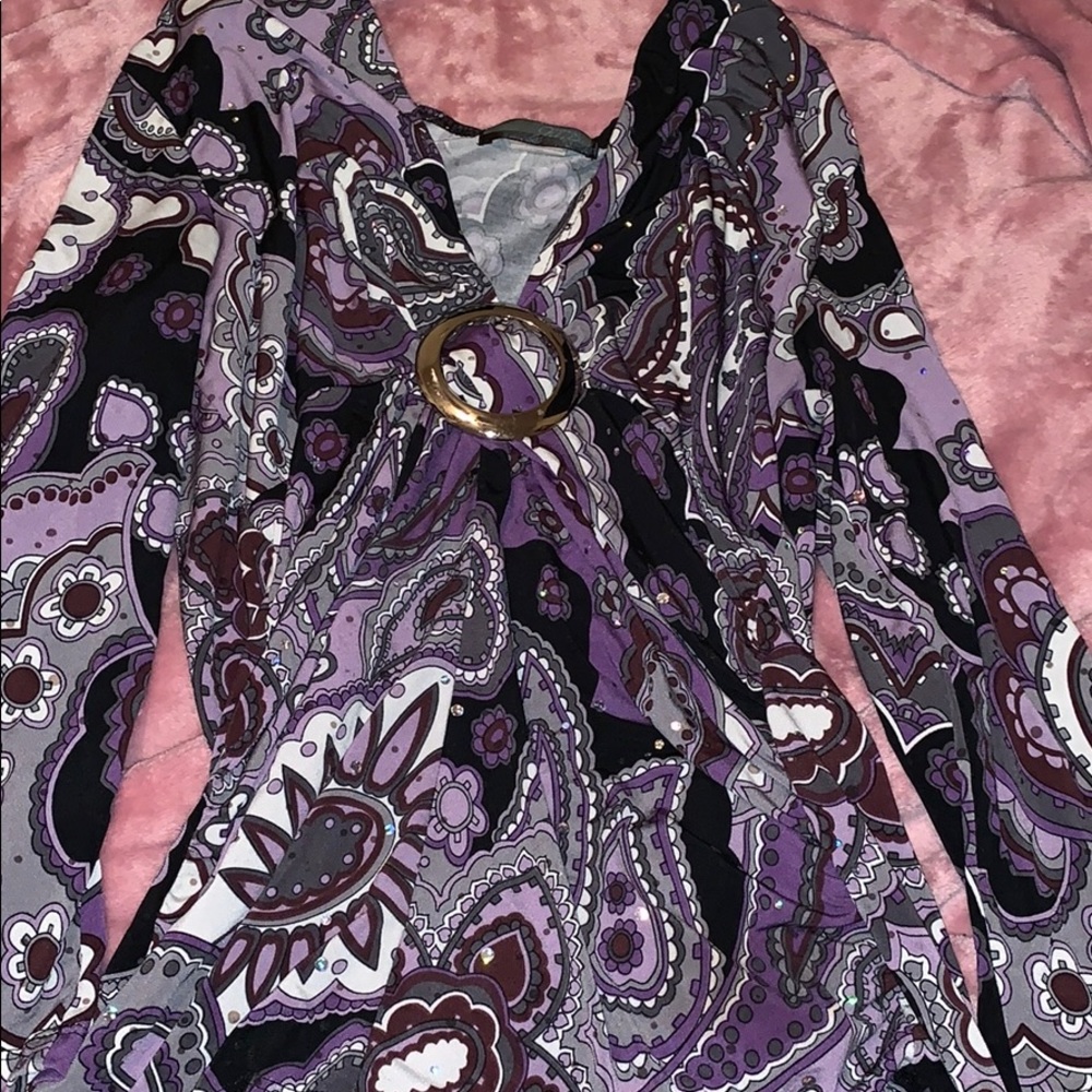Rhinestone accented purple blouse
